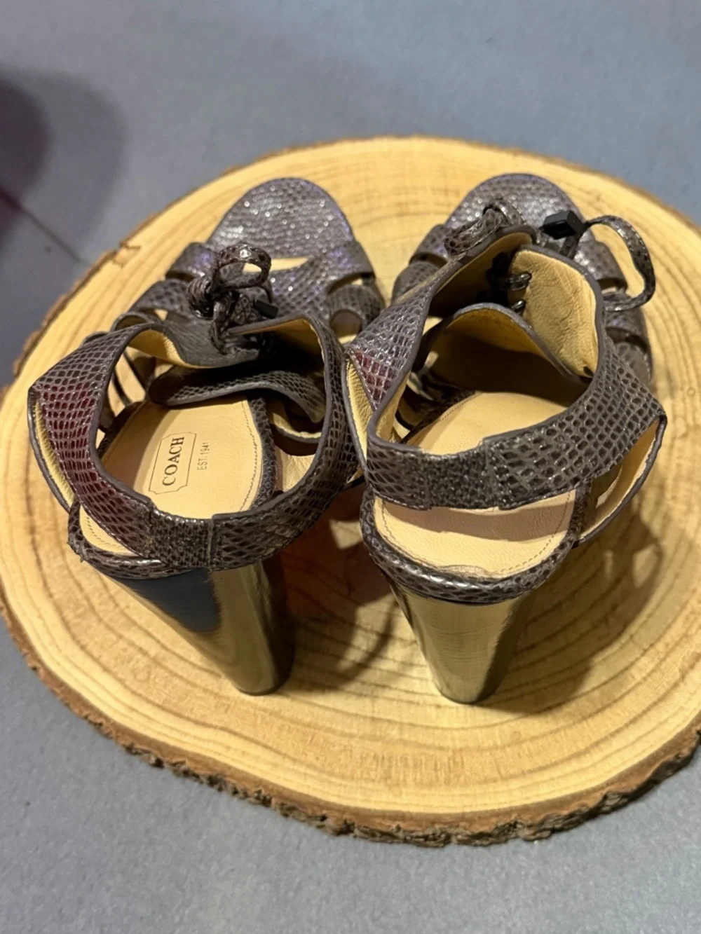 Coach Maureen Metallic Brown Snake-Embossed Leather Slingback Sandals - Picture 7 of 7